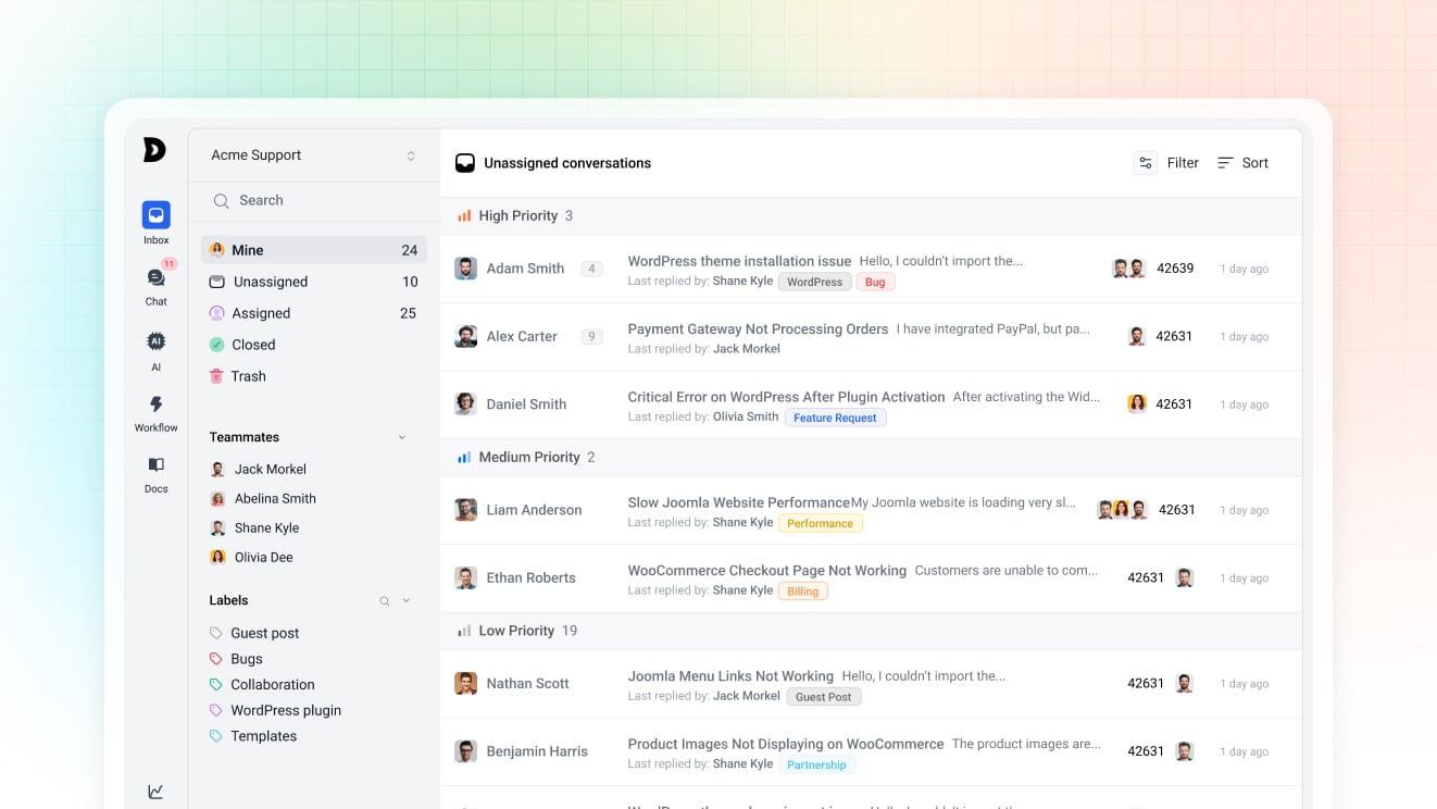 inbox overview - ThriveDesk