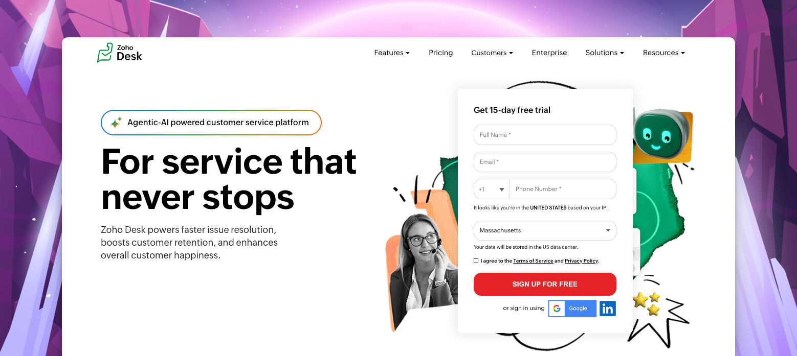 Zendesk vs Zoho Desk: comparación del software de soporte técnico para empresas 2 Zoho Desk Website