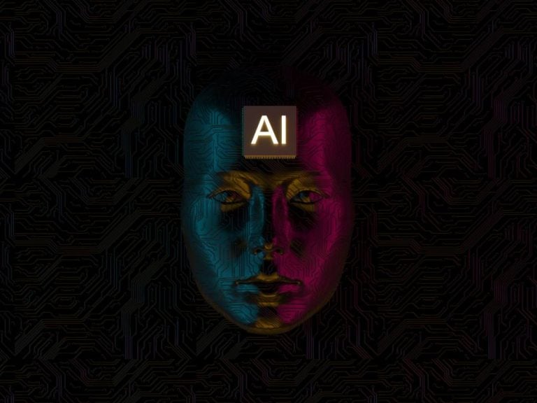 AI-powered face with digital circuitry, representing artificial intelligence and advanced technology solutions from ThriveDesk.