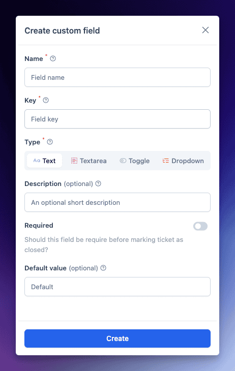 Introducing Custom Fields for Tickets – Tailor Your Support, Your Way 2 custom fields types - ThriveDesk